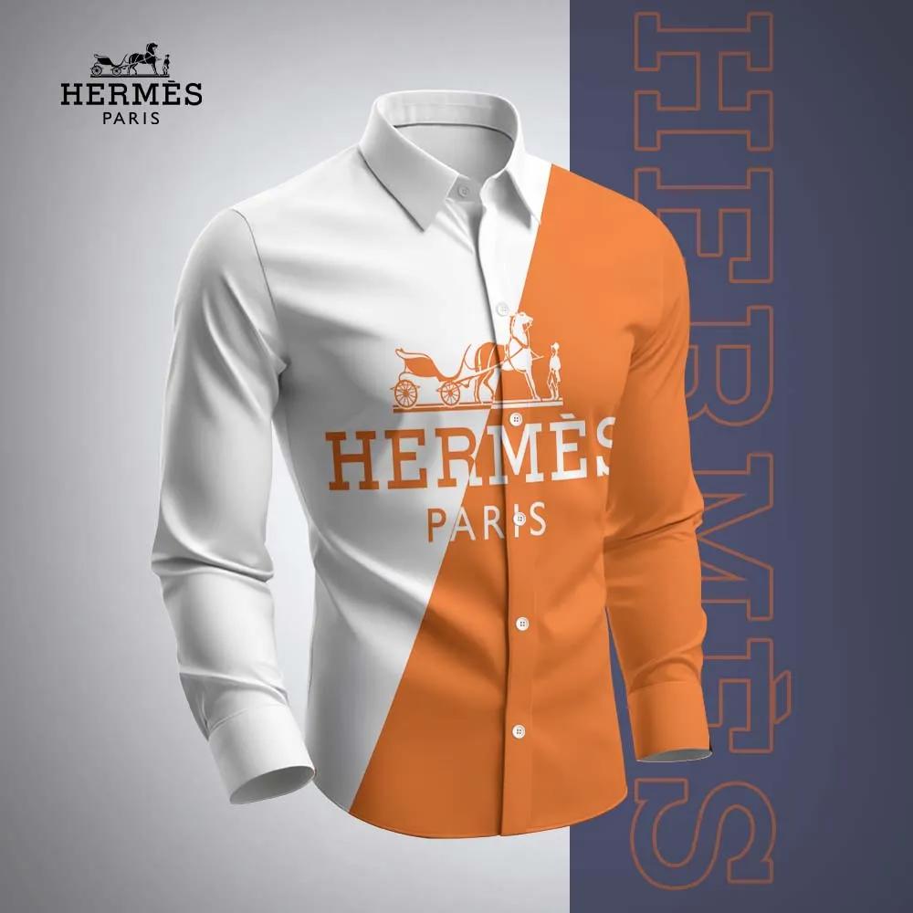 Hermes Paris Iconic Orange & White Long Sleeves Shirt