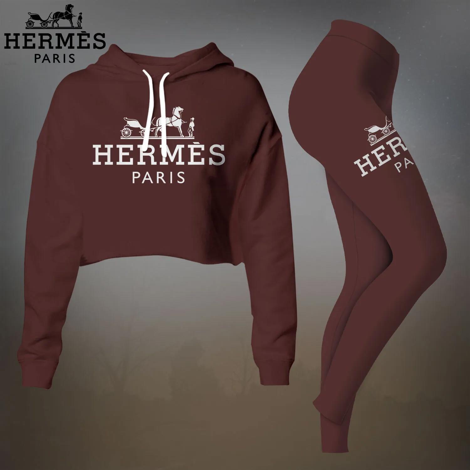 Hermes Paris Maroon Hoodie and Leggings Set