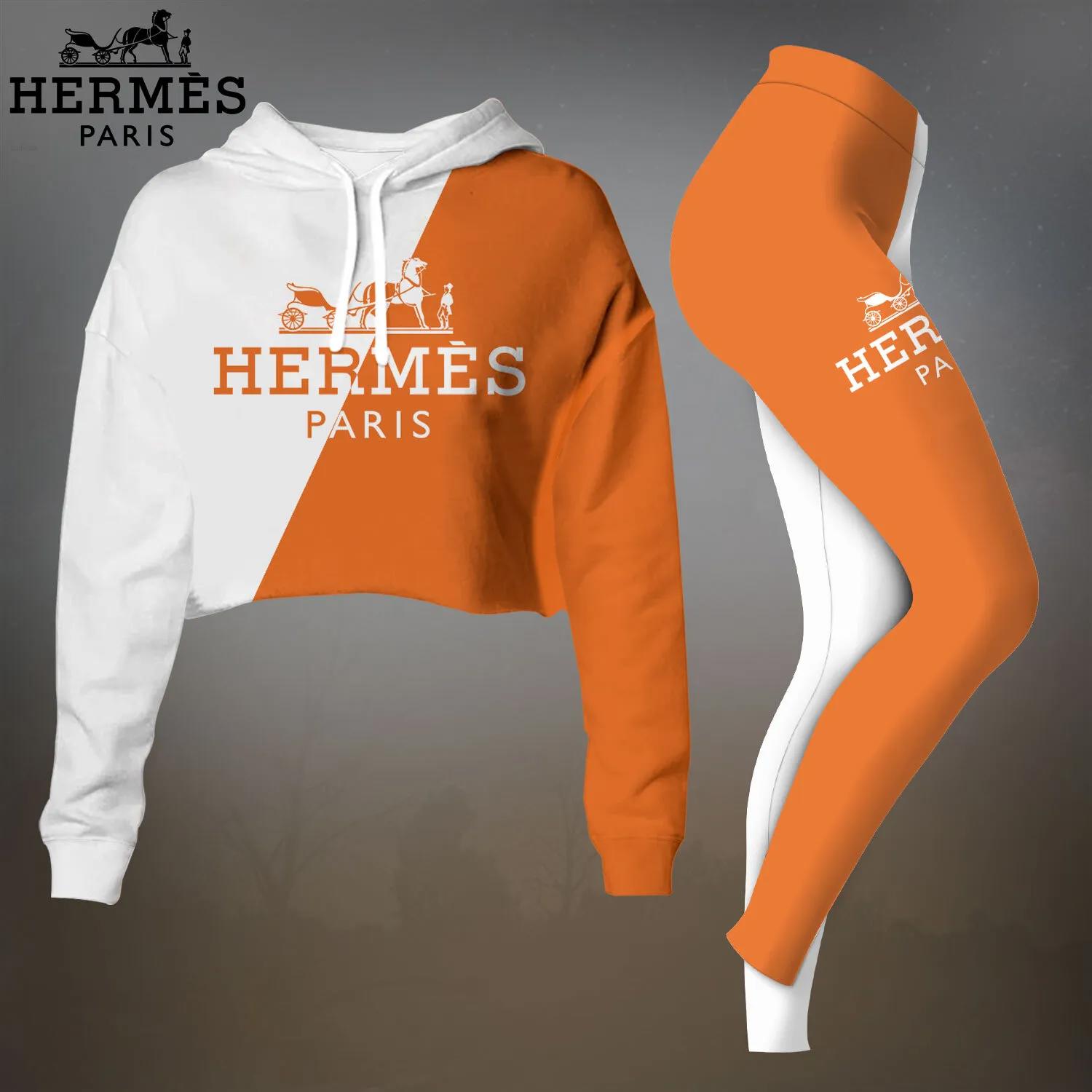 Hermes Paris Orange and White Hoodie Set