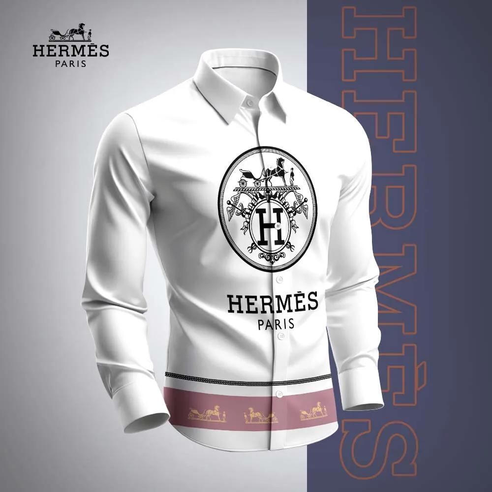 Hermes Paris Statement Long Sleeves Shirt in White and Black