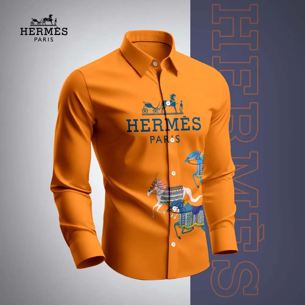 Hermes Paris Statement Orange Long Sleeves Shirt