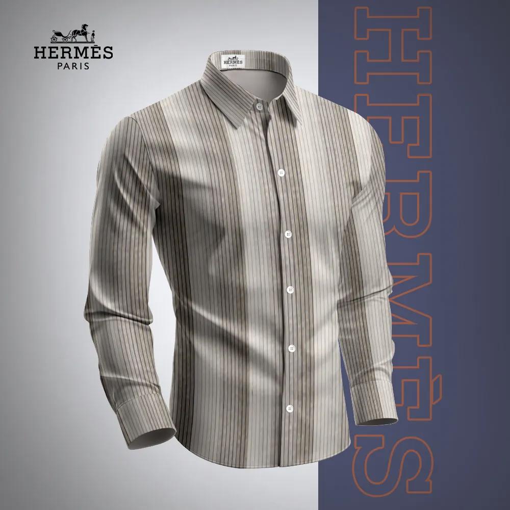 Hermes Paris Striped Silk Long Sleeves Shirt