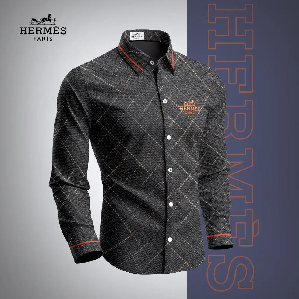 Hermes Premium Wool Blend Plaid Long Sleeves Shirt