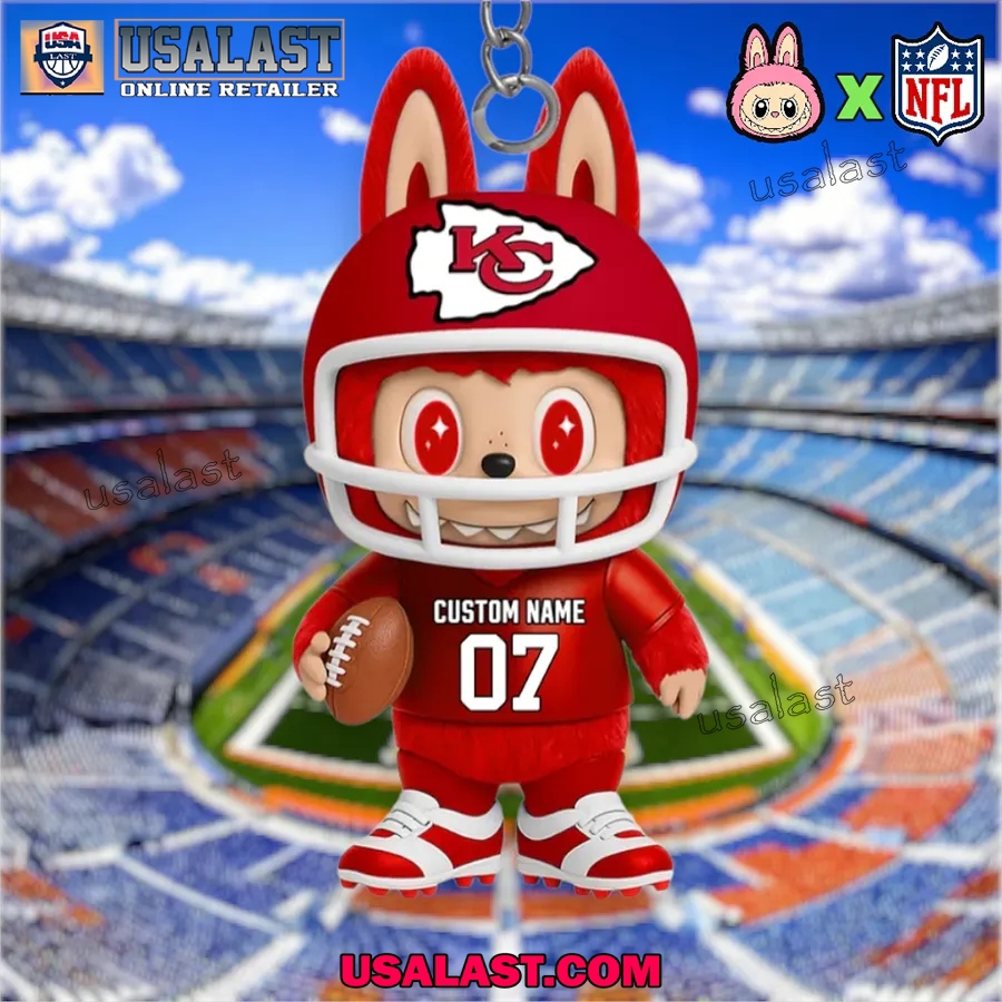 Kansas City Chiefs Red Football Helmet Keychain with Custom Name and Number