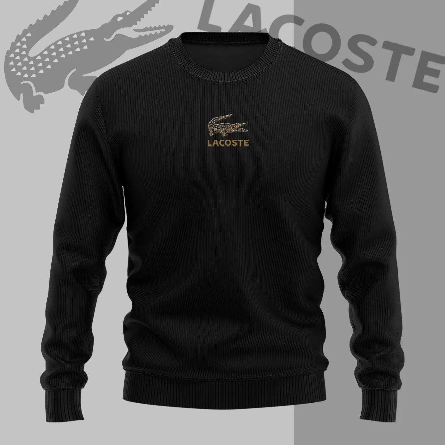 Lacoste Black Sweater with Gold Croc Embroidery