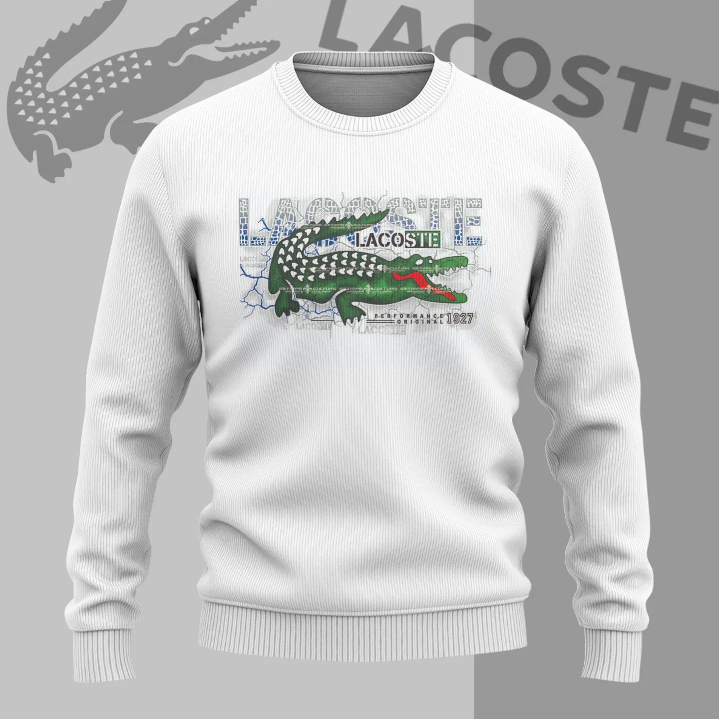 Lacoste Bold Crocodile Print White Sweater