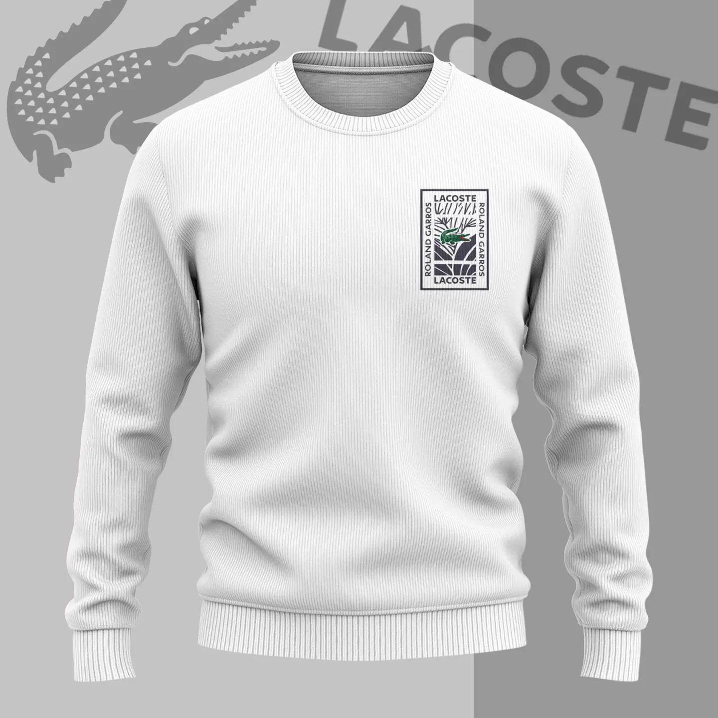 Lacoste Classic White Crewneck Sweater with Roland Garros Patch