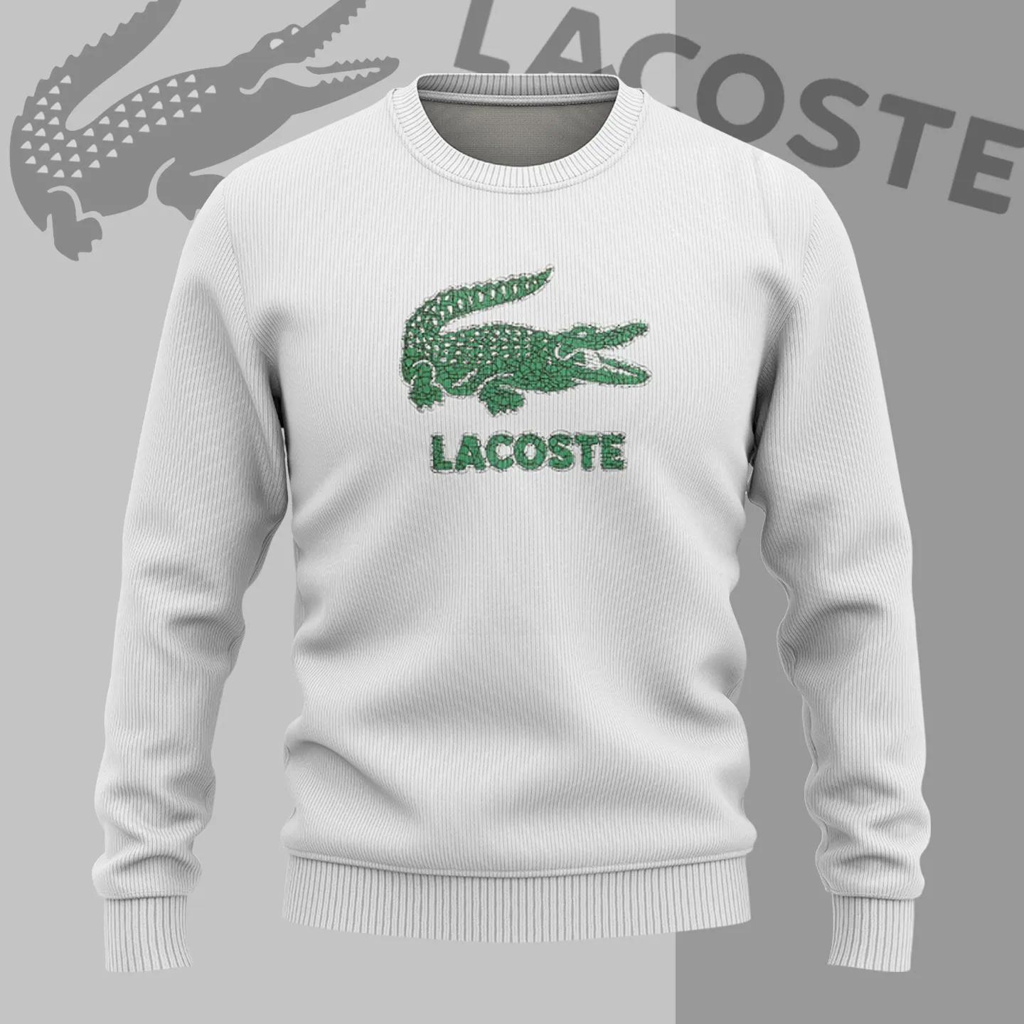Lacoste Croc Embroidered Sweater White and Bold Statement Piece