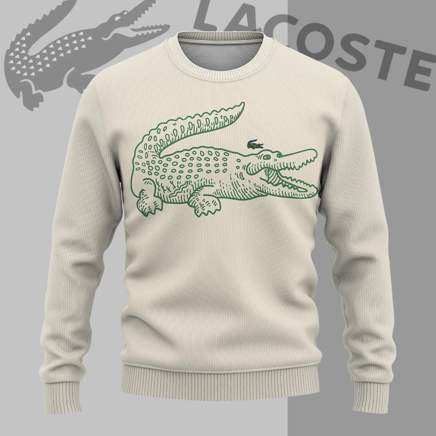 Lacoste Croc Print Sweater | Cream Knitwear