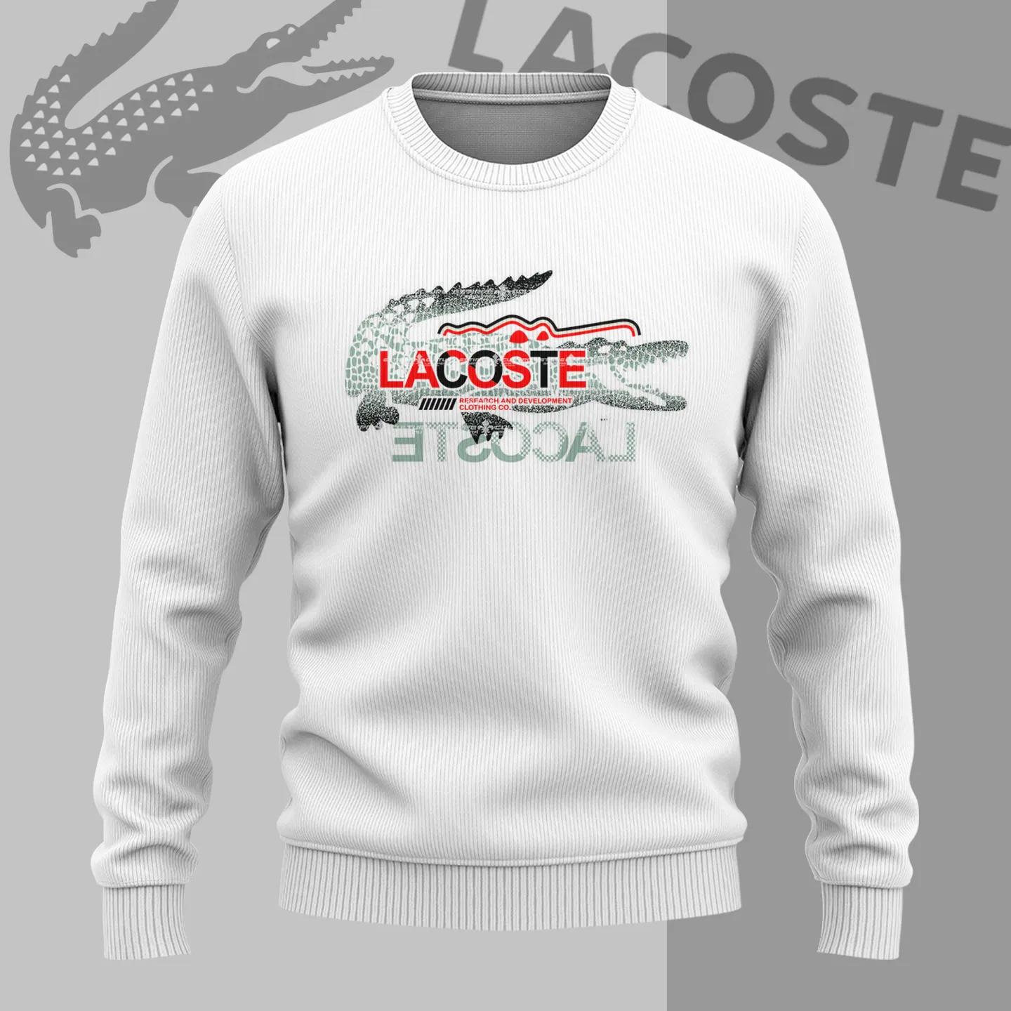 Lacoste Crocodile Embroidered Sweater White Knit