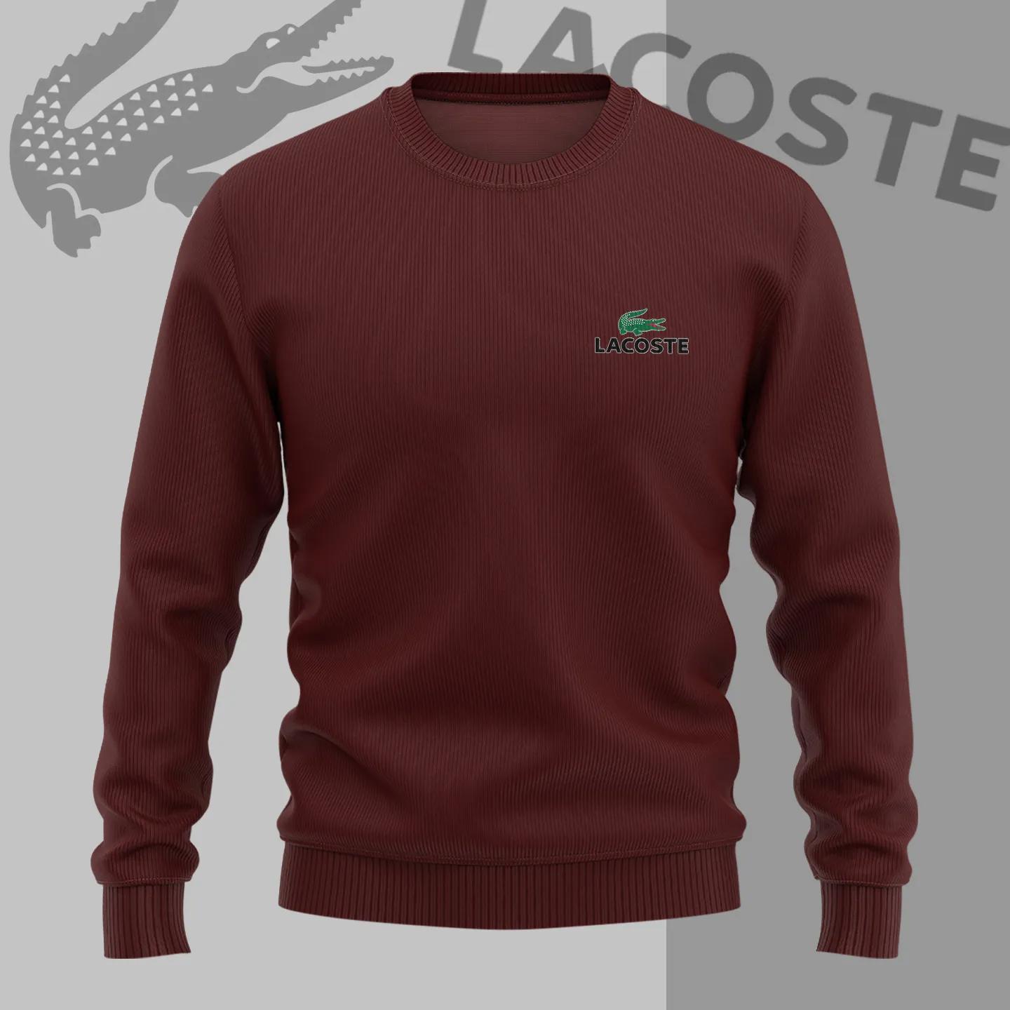 Lacoste Maroon Ribbed Sweater Round Neck Statement Piece