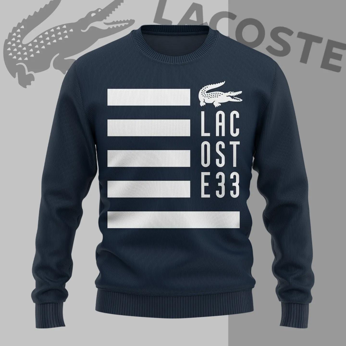 Lacoste Navy Blue Ribbed Sweater with Classic Croc Logo