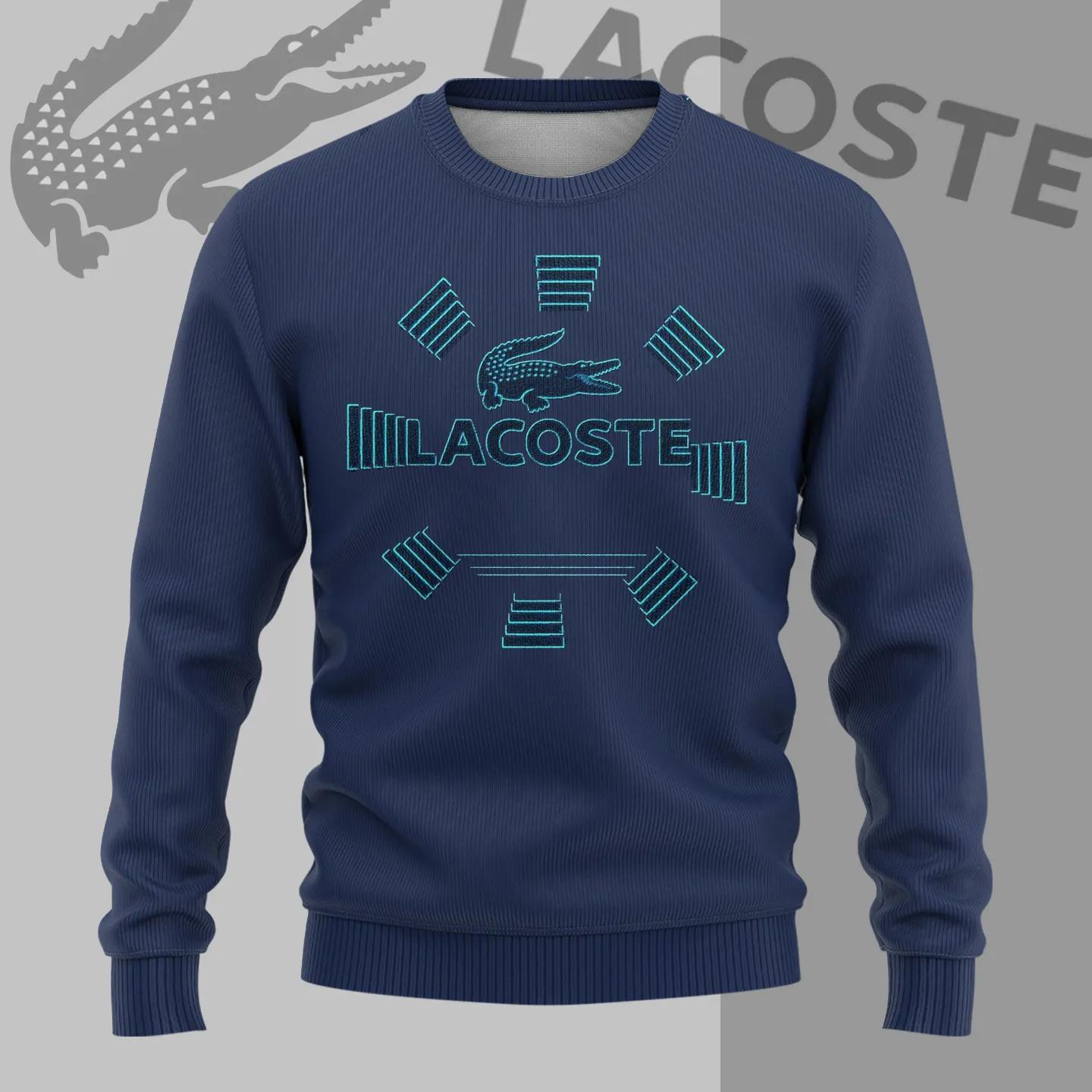 Lacoste Navy Blue Sweater with Bold Crocodile Embroidery