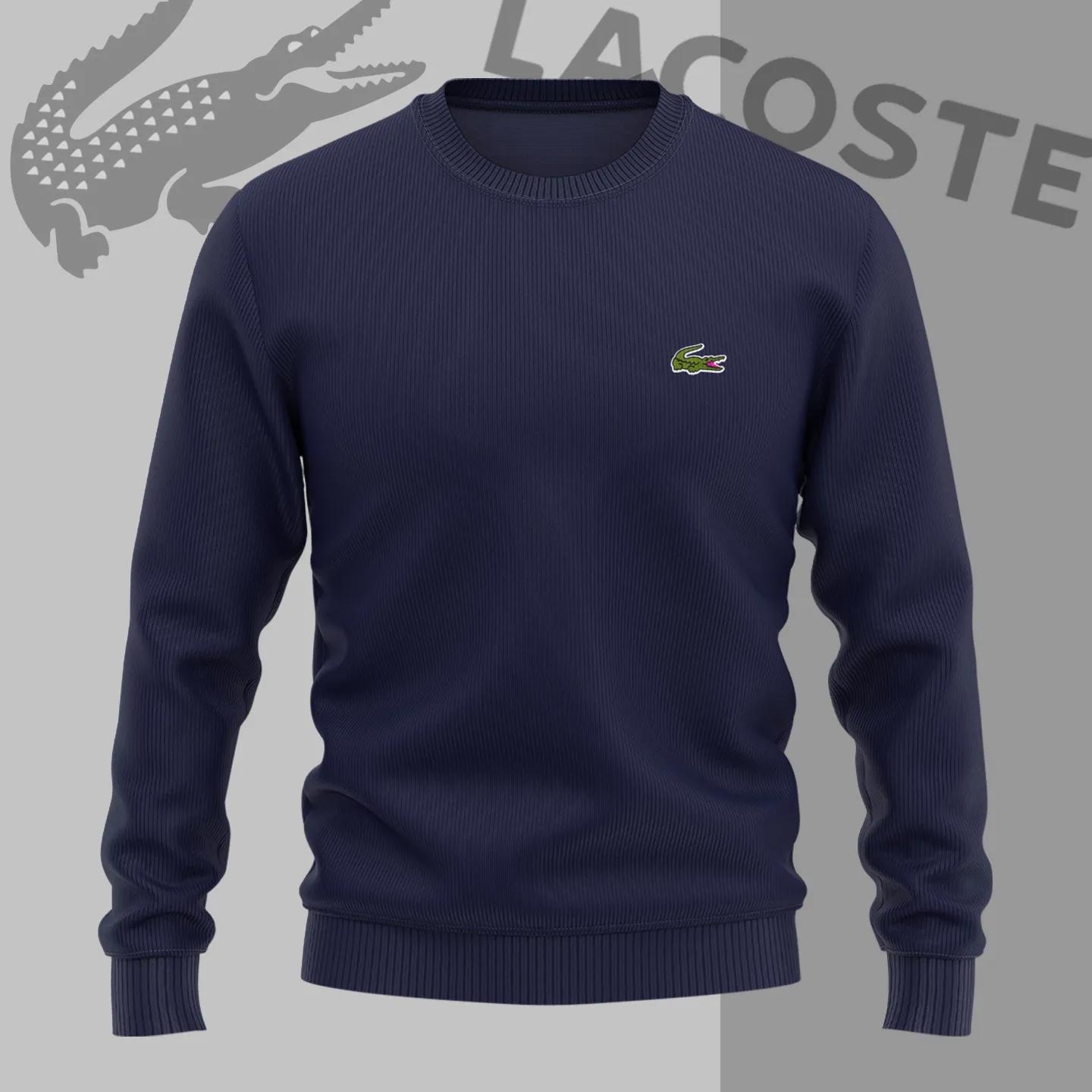 Lacoste Navy Crewneck Sweater with Bold Croc Embroidery