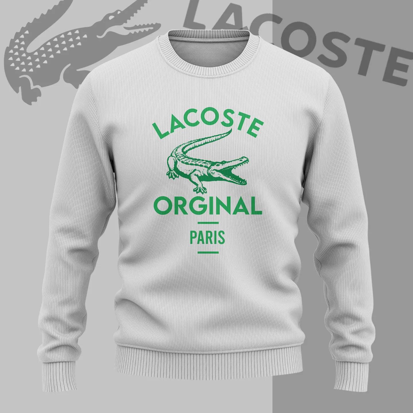 Lacoste Original Paris Sweater | White and Green Croc Print
