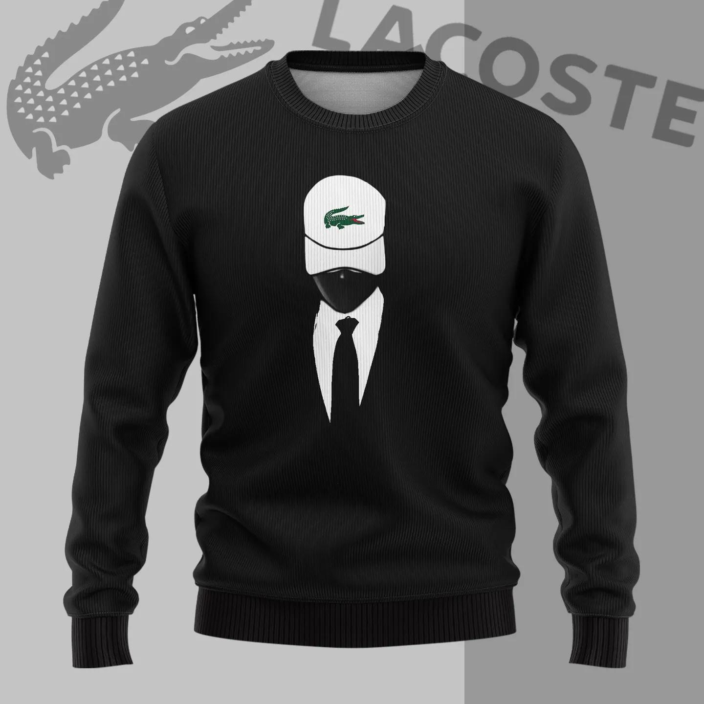 Lacoste Statement Black Sweater with Monogram and Cap Detail