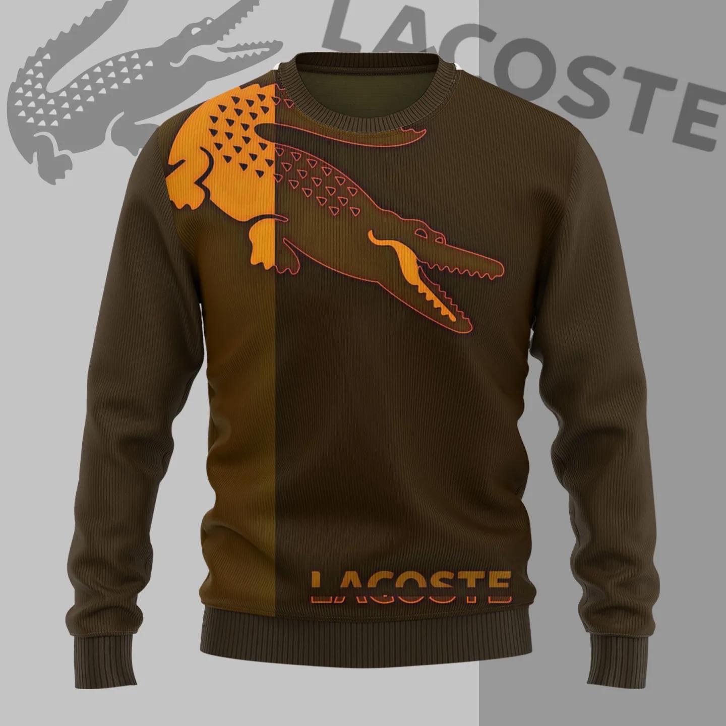 Lacoste Statement Sweater Bold Brown and Gold Croc Design