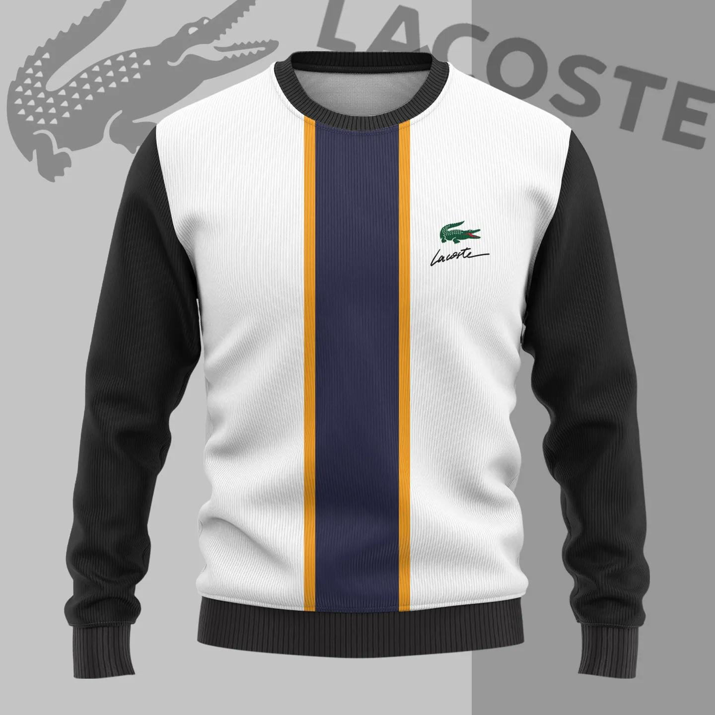 Lacoste Statement Sweater in Navy and Yellow Stripes