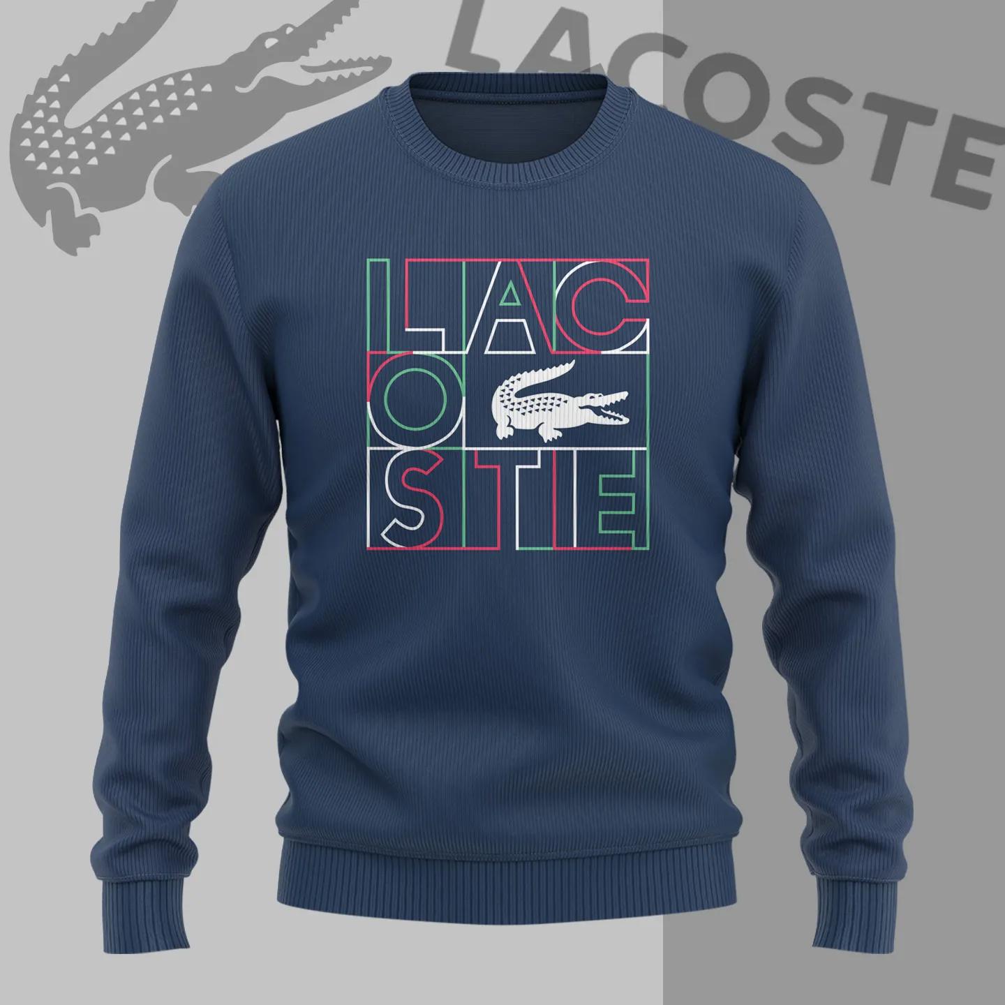 Lacoste Statement Sweater Navy Blue Ribbed Knit