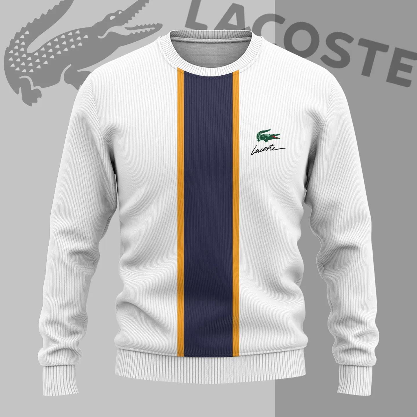 Lacoste White Navy and Gold Sweater Modern Elegance