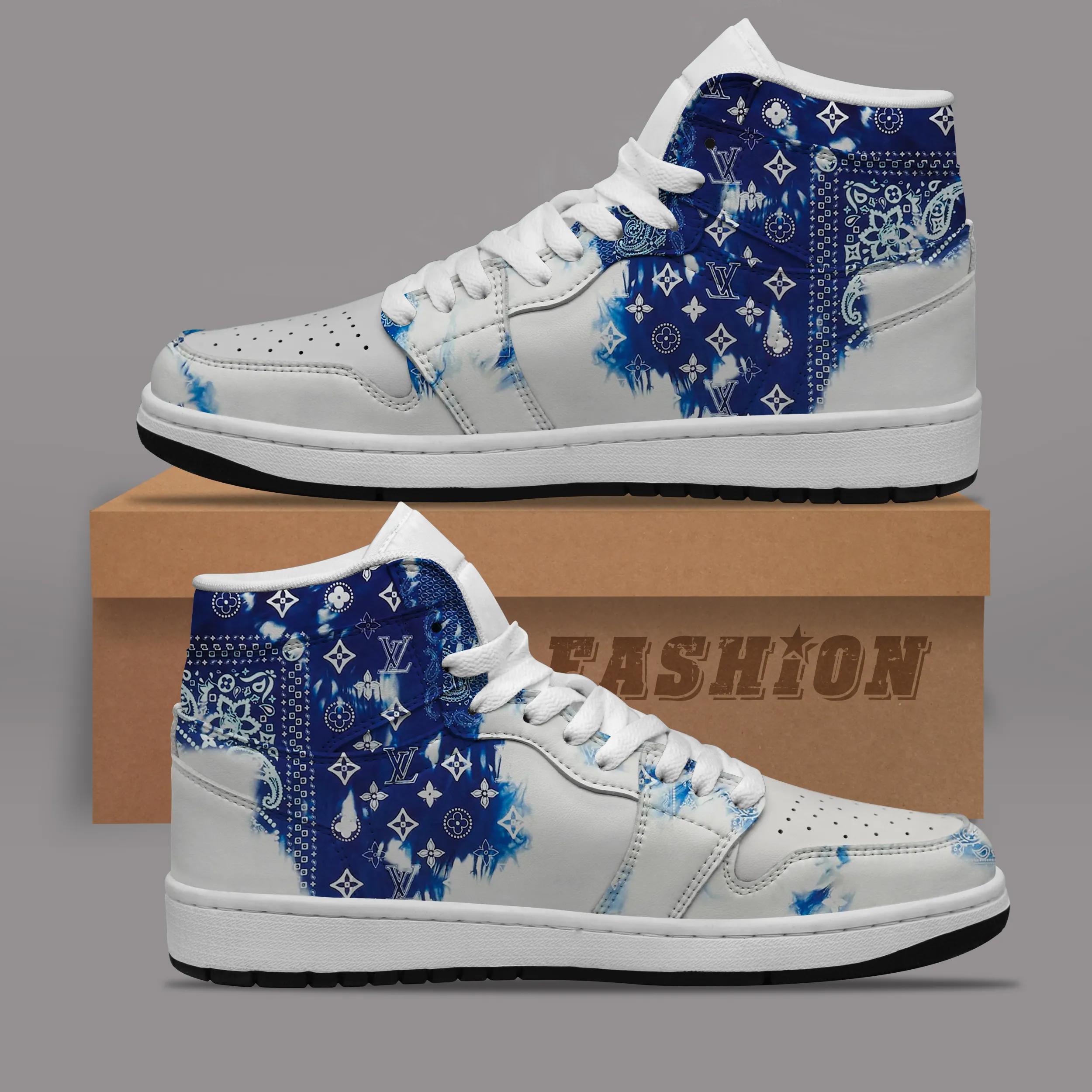 Louis Vuitton & Air Jordan 1 High Top Blue Luxury Sneakers