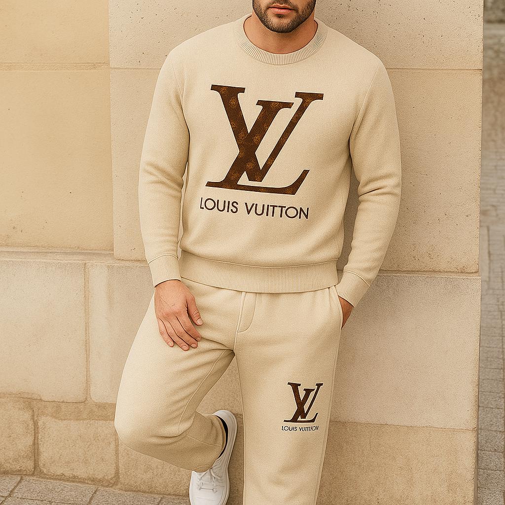 Louis Vuitton Beige Logo Sweater And Pants Set