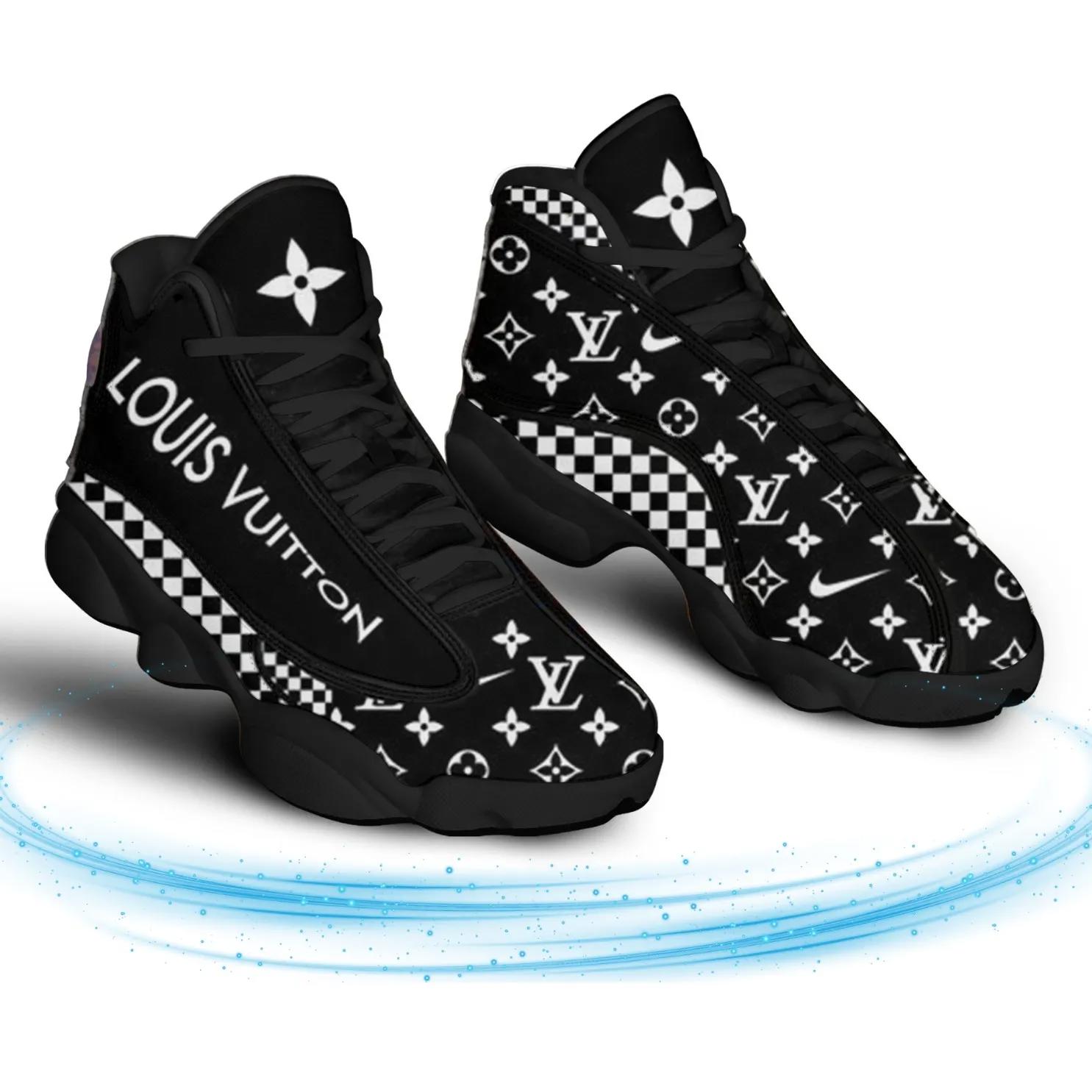 Louis Vuitton Black Checkerboard Jordan 13 Sneaker High-Top