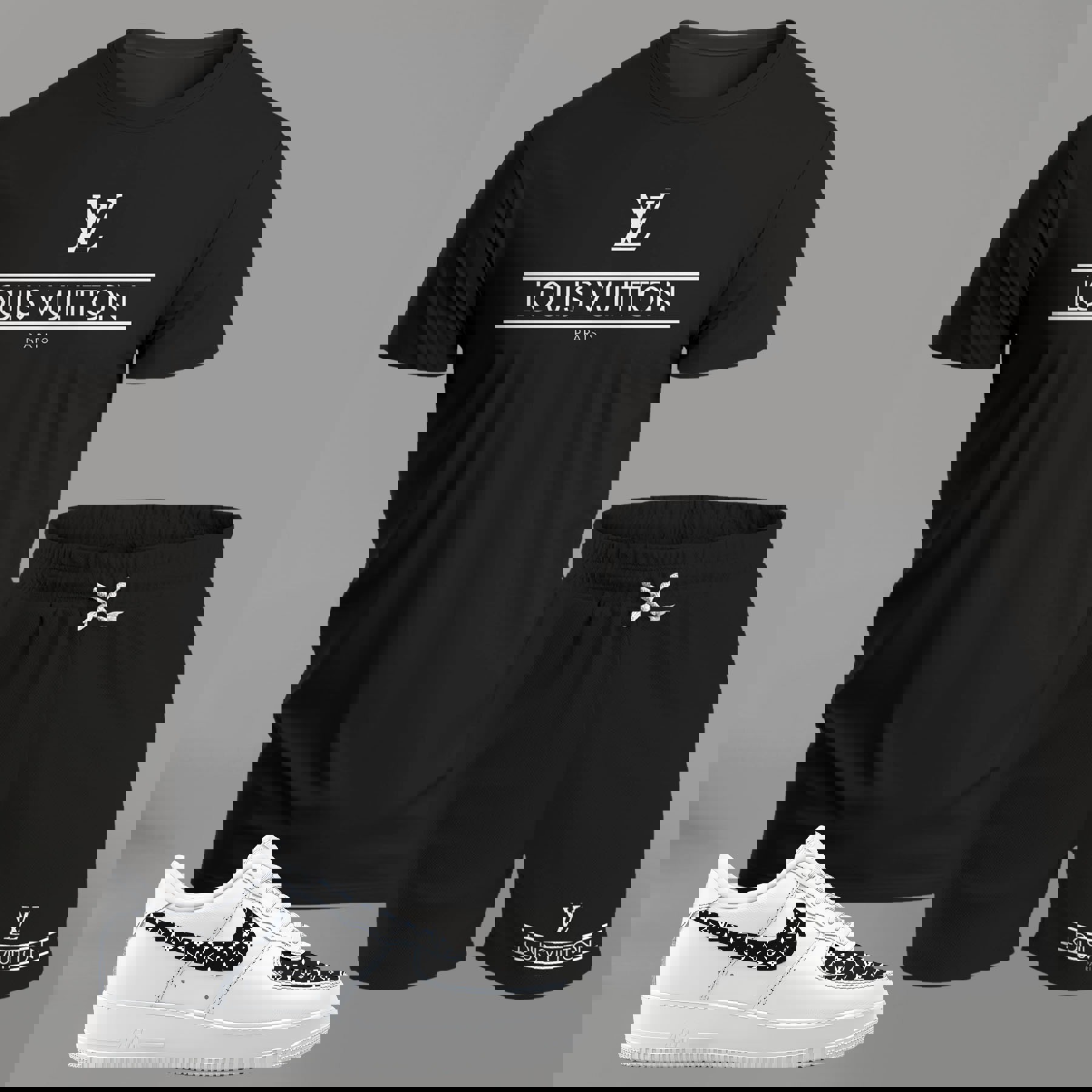 Louis Vuitton Black Cotton Jersey & Shorts Set