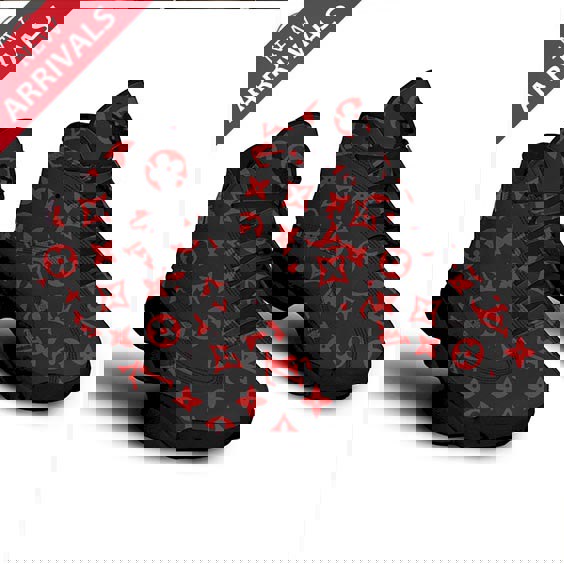 Louis Vuitton Black Monogram Red Jordan 13 High-Top Sneaker