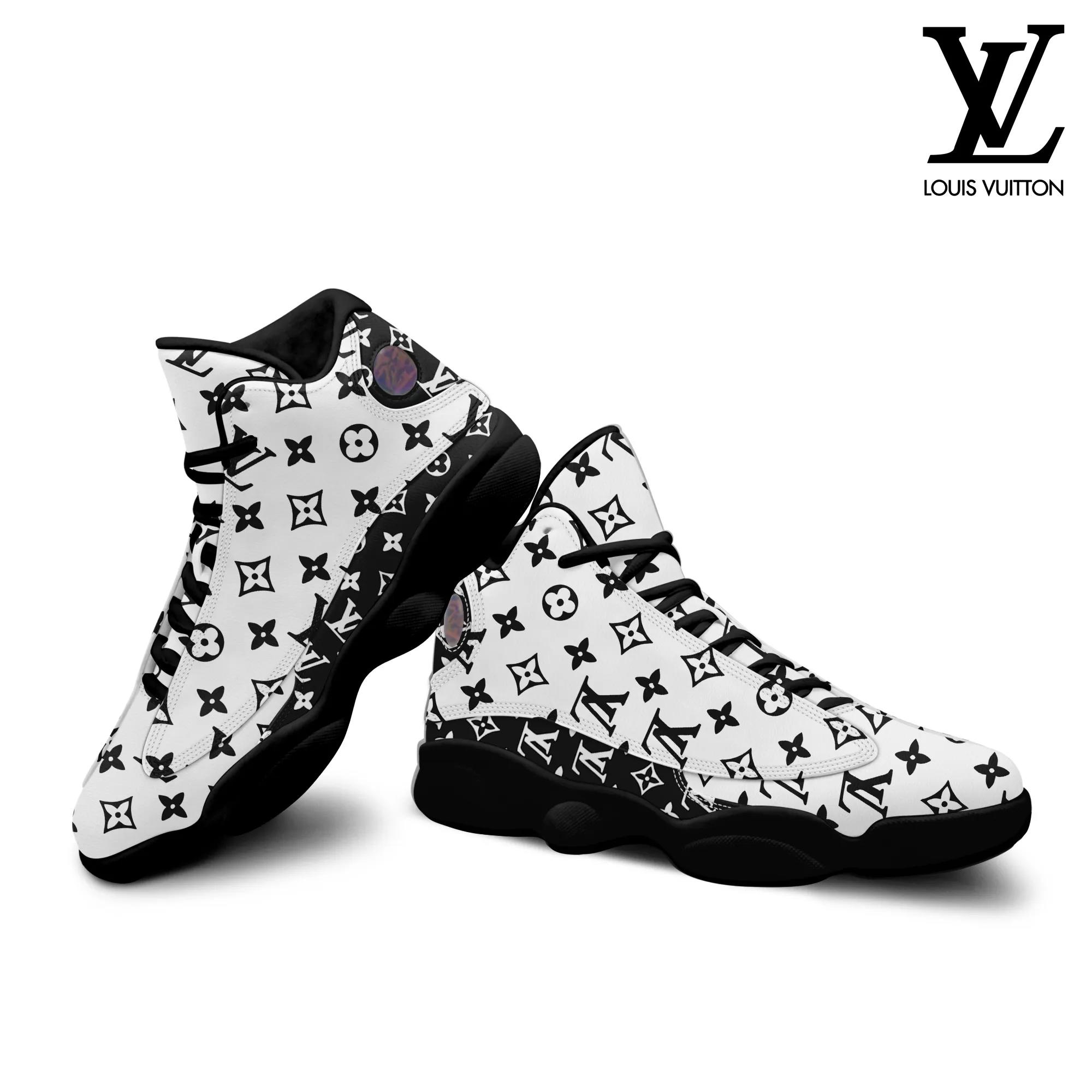 Louis Vuitton Black & White Jordan 13 High-Top Sneaker with Monogram Print