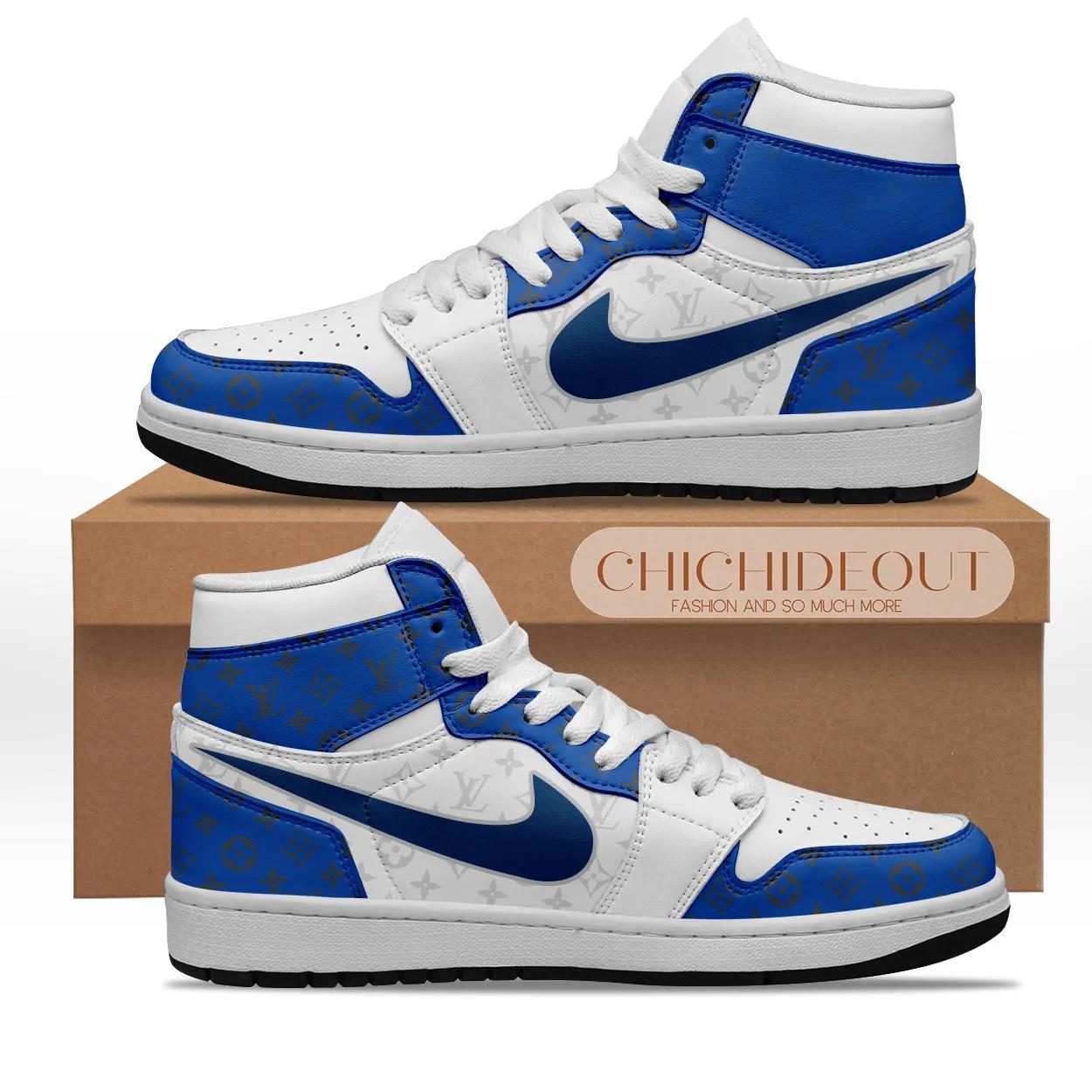 Louis Vuitton Blue Air Jordan 1 High Top Sneakers