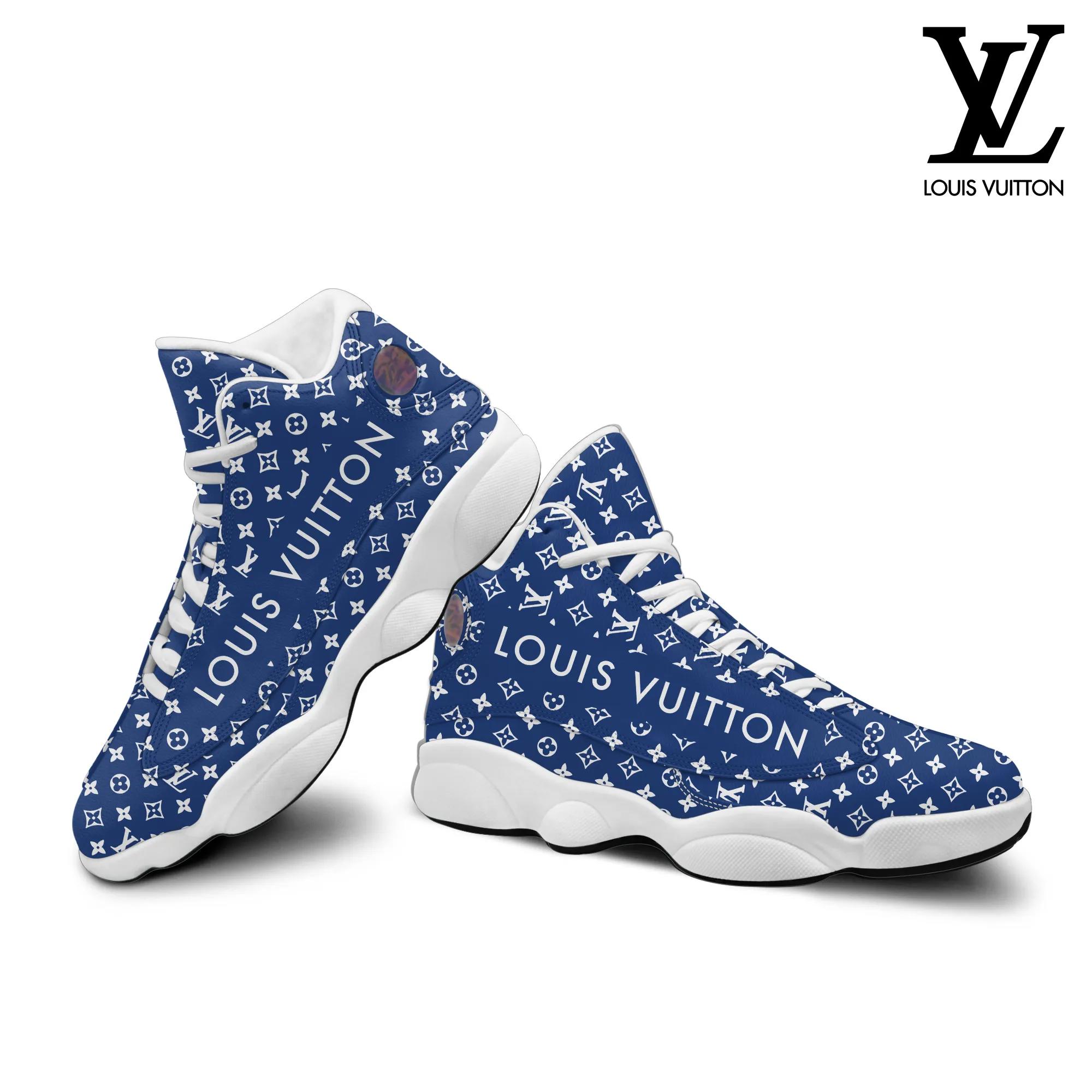 Louis Vuitton Blue Monogram Sneakers High-Top Jordan 13 Statement Luxury Shoes