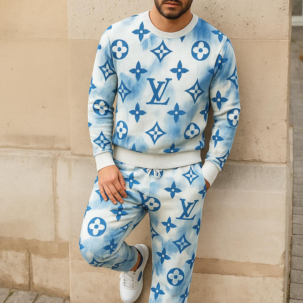 Louis Vuitton Blue Monogram Sweater And Pants Set