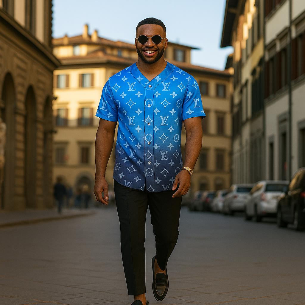 Louis Vuitton Blue Ombre Baseball Jersey