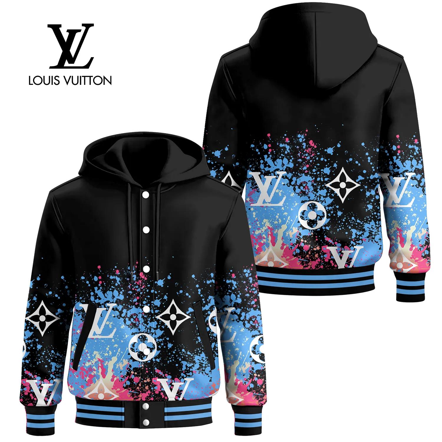 Louis Vuitton Bold Paint Splatter Hoodie Varsity Jacket
