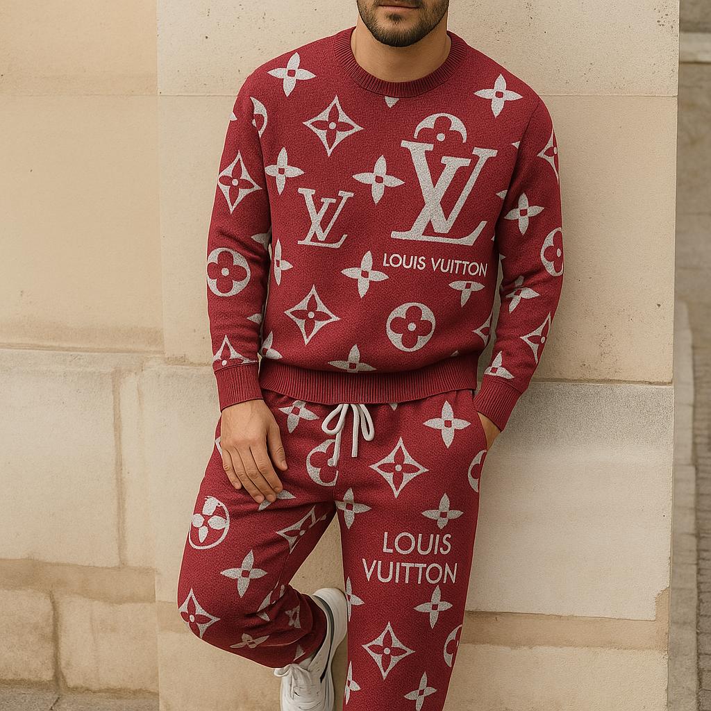 Louis Vuitton Bold Red Sweater And Pants Set