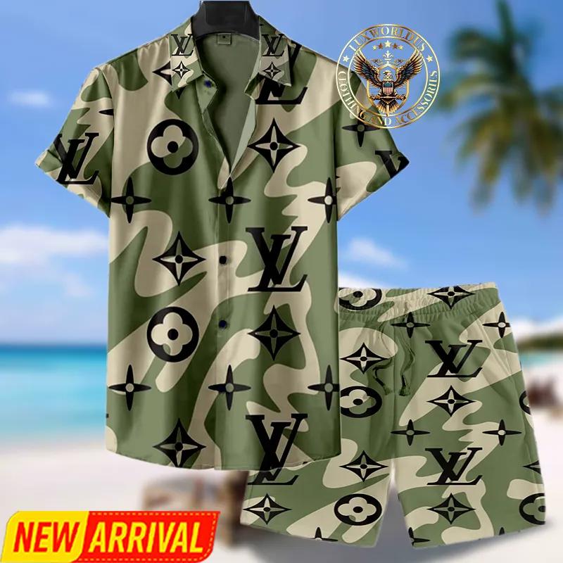 Louis Vuitton Camouflage Print Hawaiian Set