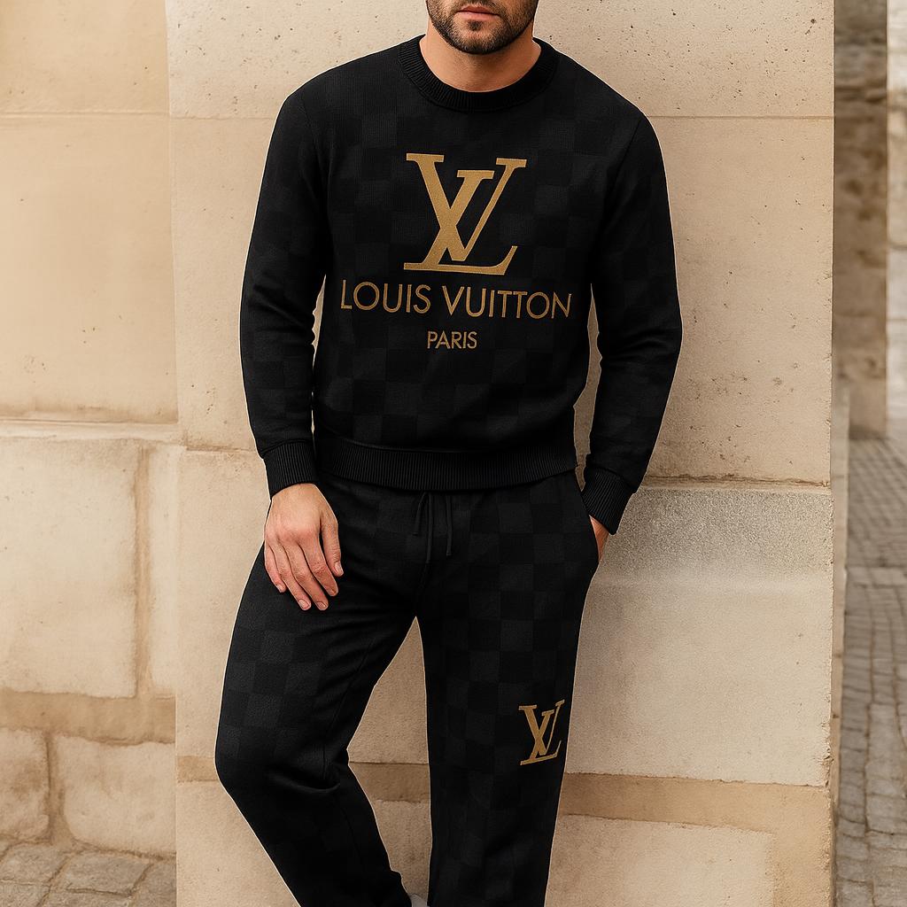 Louis Vuitton Checkered Black Sweater And Pants Set