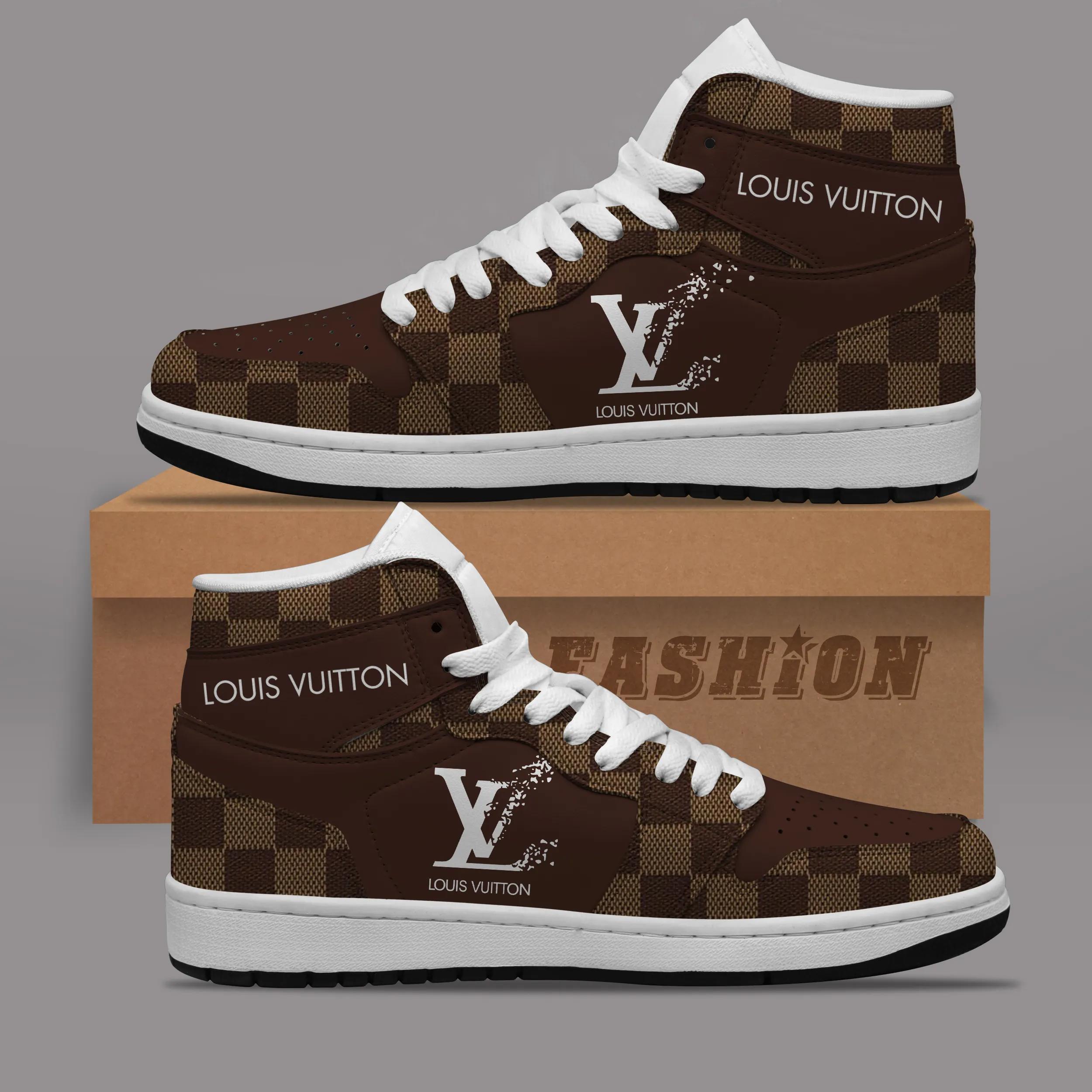 Louis Vuitton Checkered High-Top Air Jordan 1 in Brown and Black