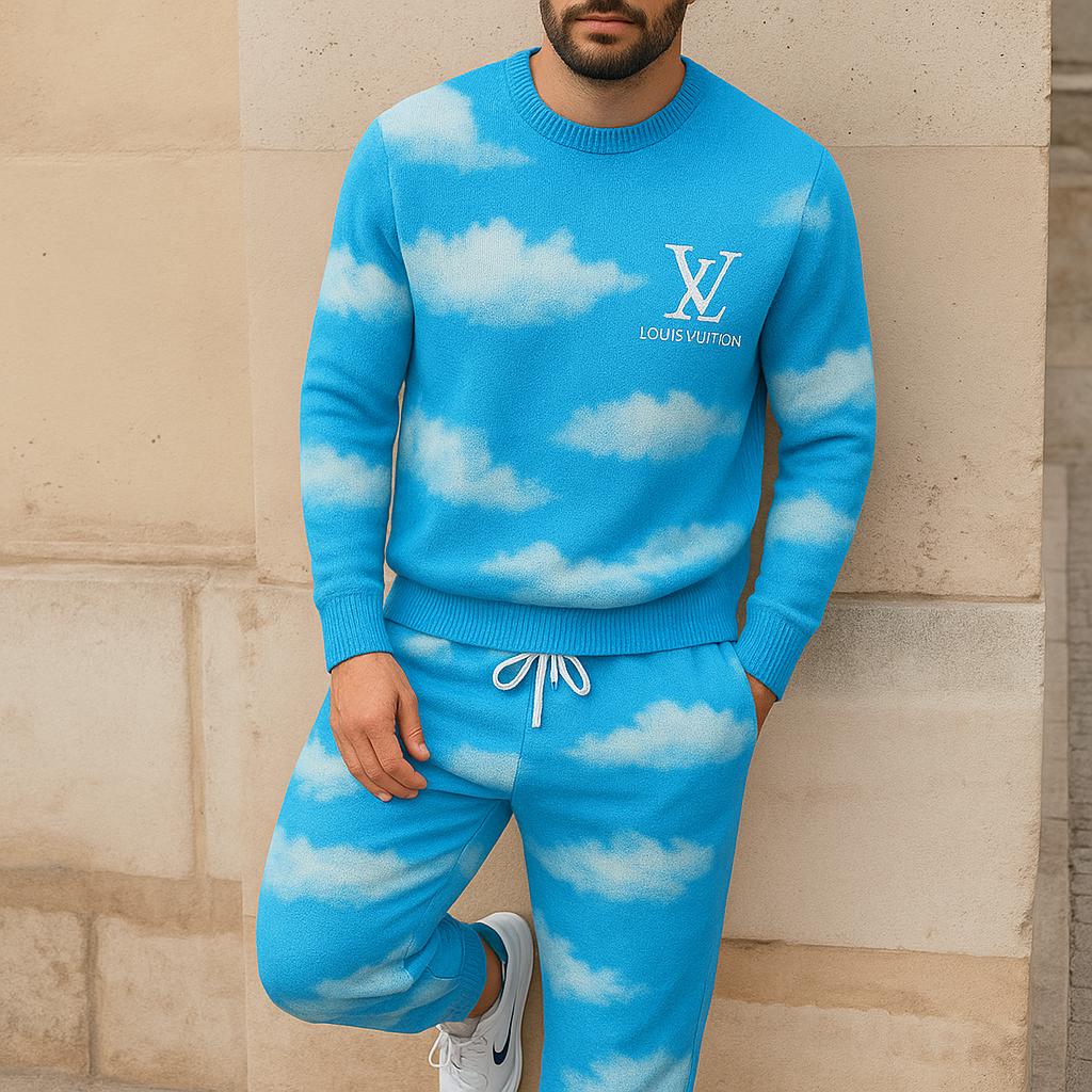 Louis Vuitton Cloud Sweater And Pants Set – Blue Velvet Texture Luxury Look