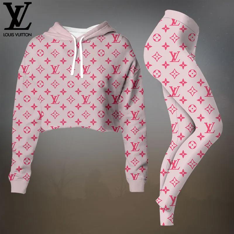 Louis Vuitton Cropped Hoodie and Leggings Set in Pink Monogram