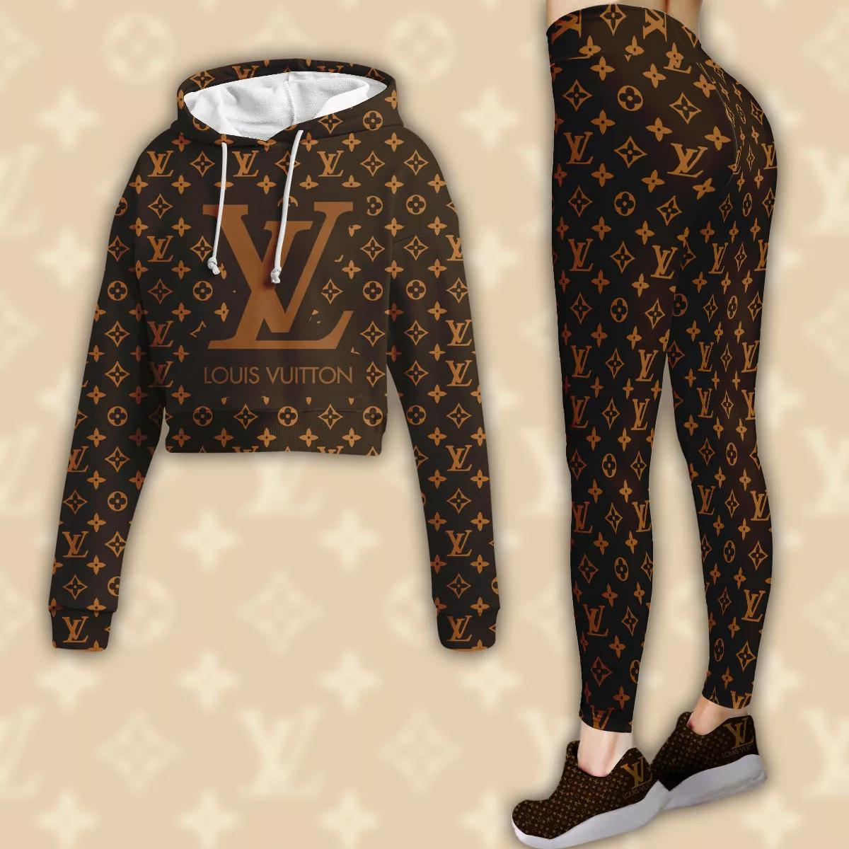 Louis Vuitton Cropped Hoodie & Leggings Set Edgy Monogram Fashion
