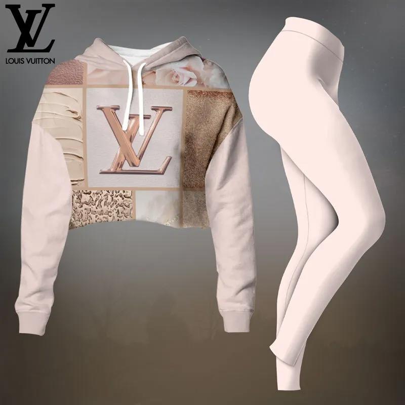 Louis Vuitton Cropped Hoodie & Leggings Set | Neutral Tones and Luxe Textures