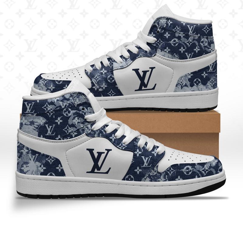 Louis Vuitton Denim Air Jordan 1 Mid High-Top Sneakers