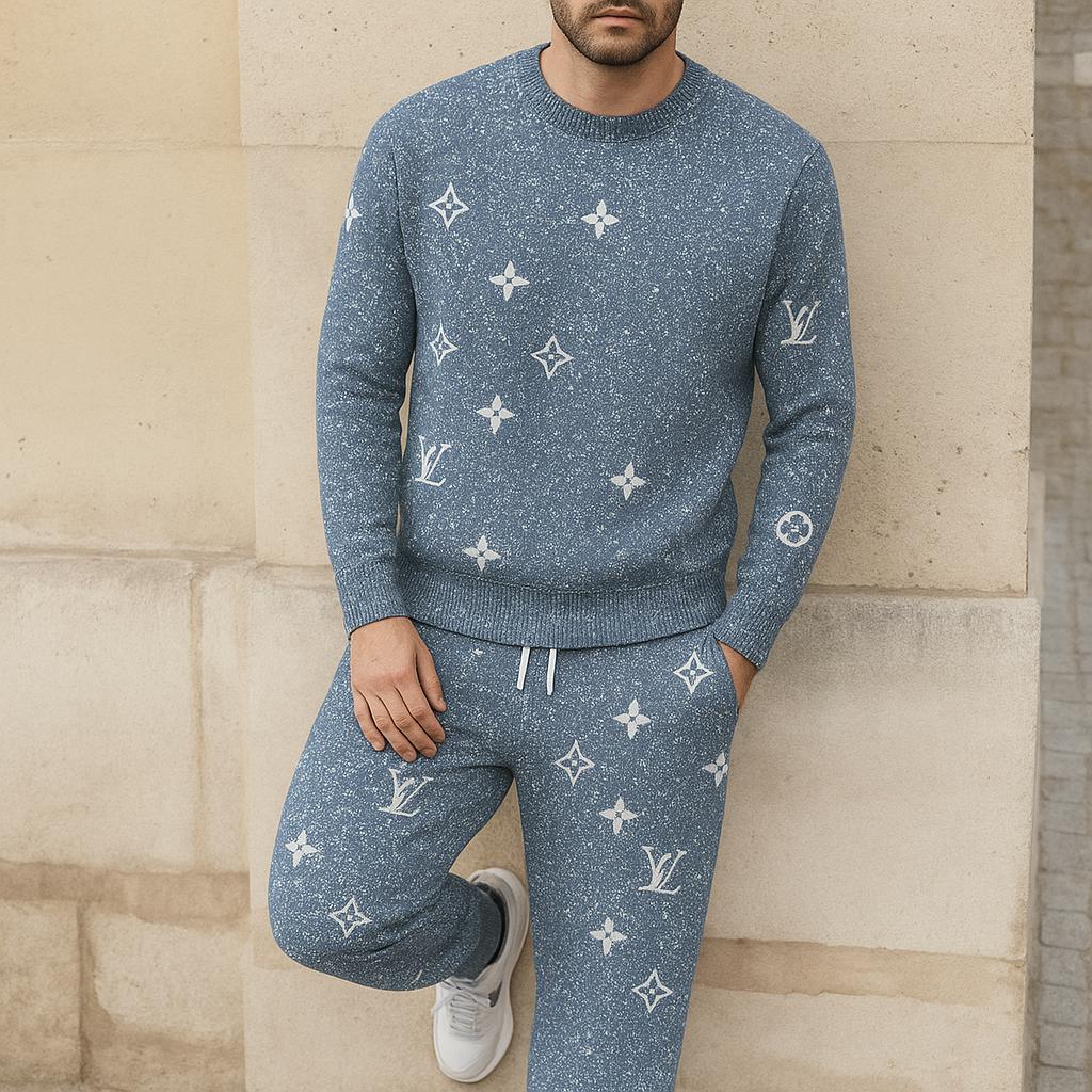 Louis Vuitton Denim Blue Monogram Sweater And Pants Set - Luxe Lifestyle Ad