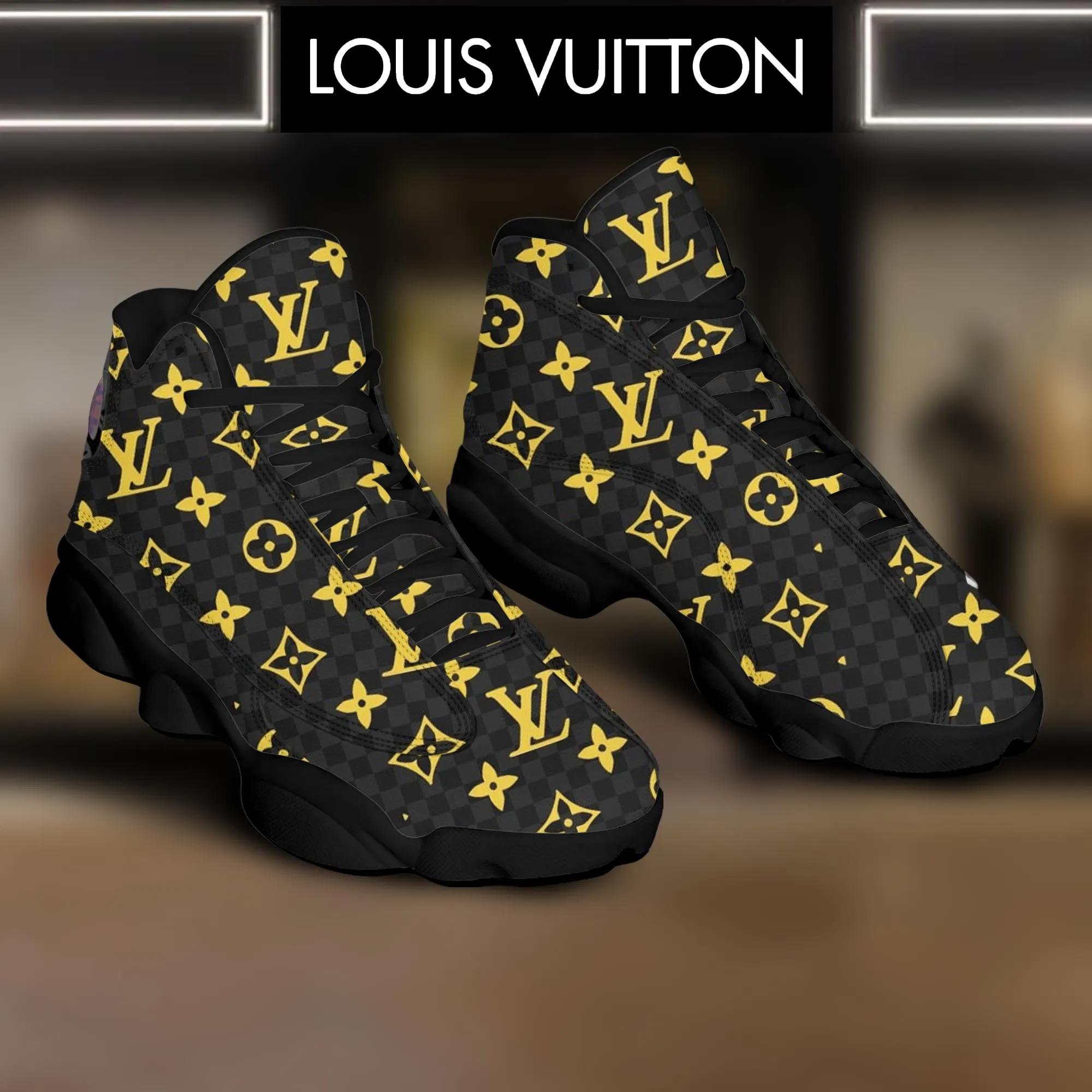 Louis Vuitton Gold Monogram Jordan 13 Sneaker High-Top Luxury Statement Shoes