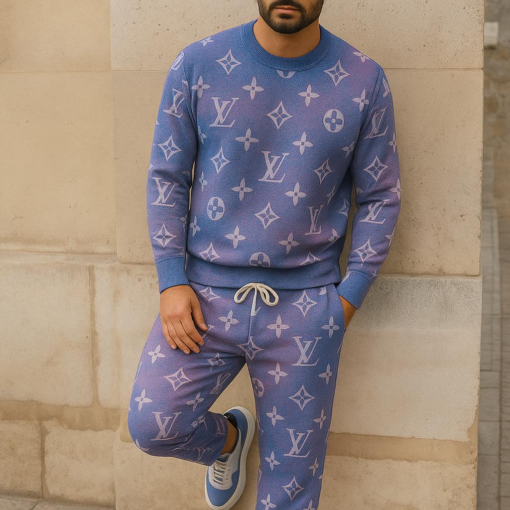 Louis Vuitton Iconic Monogram Blue Sweater And Pants Set