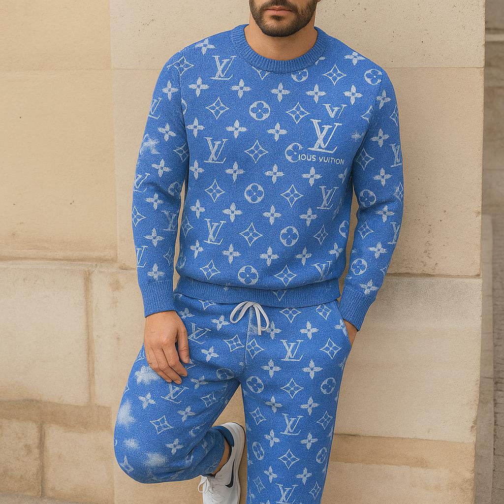 Louis Vuitton Iconic Monogram Sweater And Pants Set - Blue Premium Knitwear