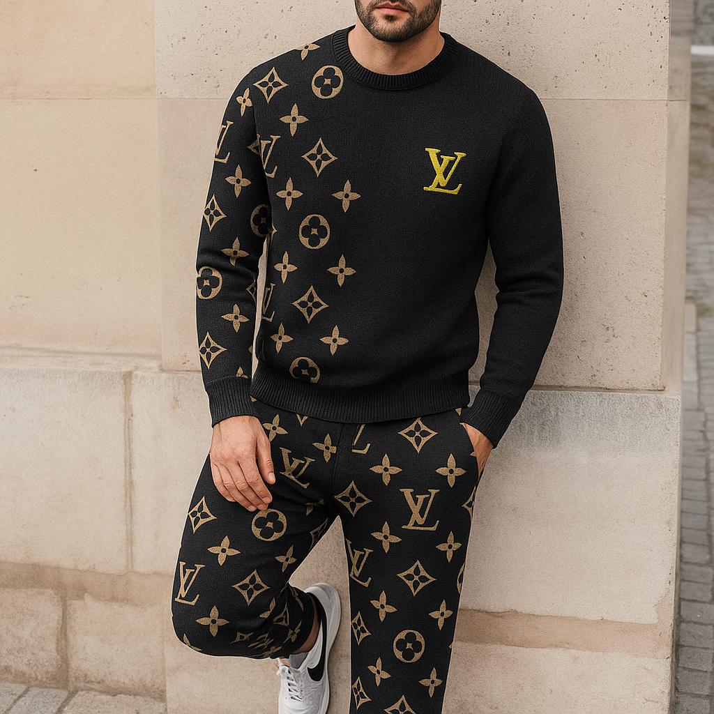 Louis Vuitton Iconic Monogram Sweater And Pants Set - Elegance in Black and Gold
