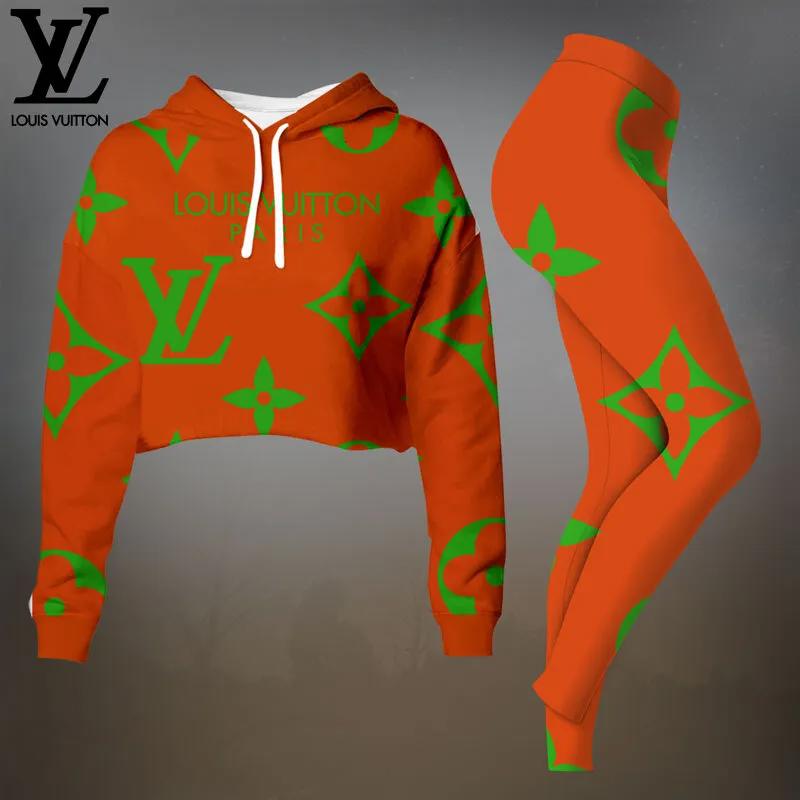Louis Vuitton Iconic Orange and Green Monogram Hoodie Set